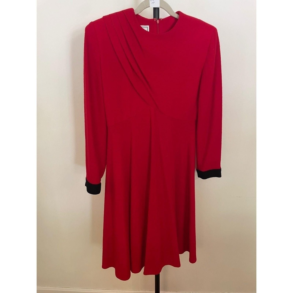 Vintage Red Dress Draped Bodice Wool Donna Morgan Size Small